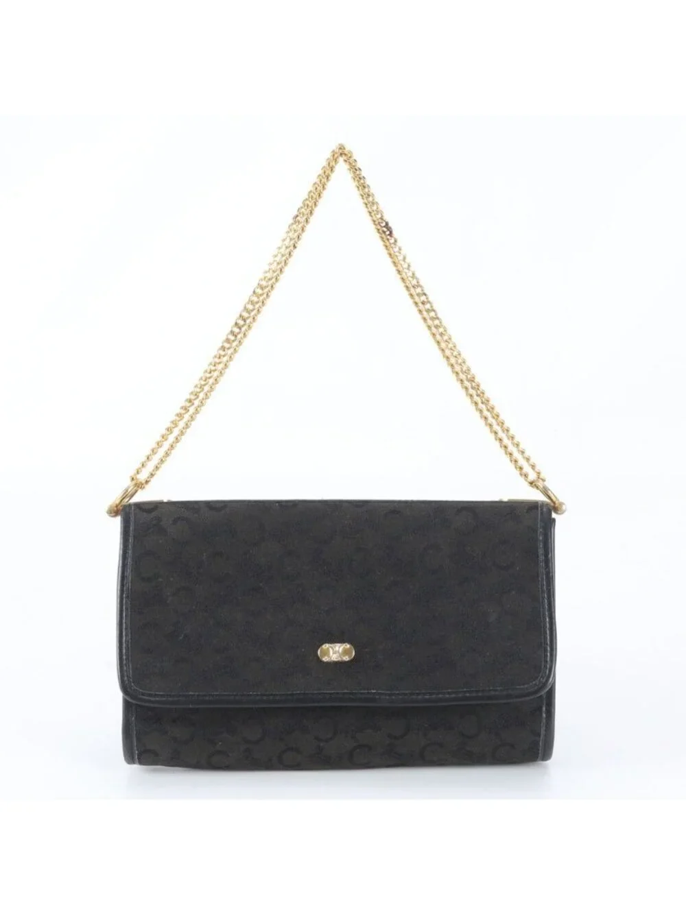 Celine Saruki Canvas Leather 2-Way Chain Shoulder Bag Hand Black